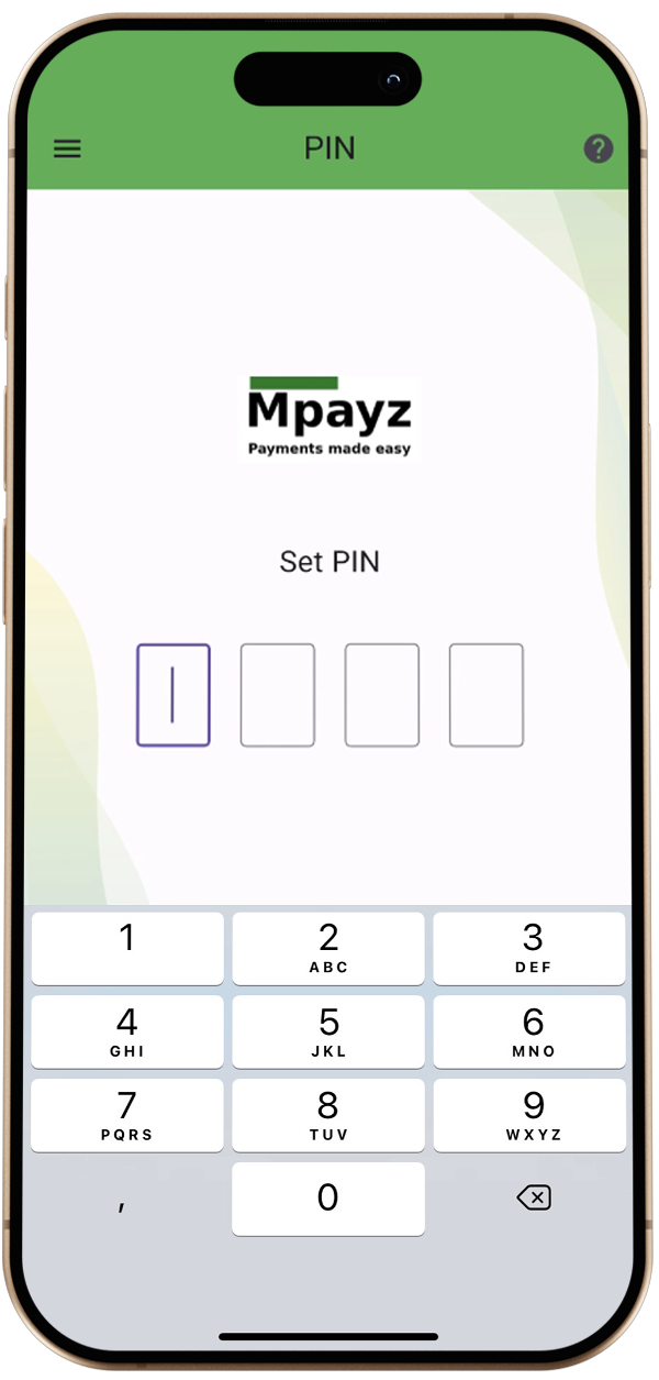 SECURITY PIN SETUP SCREEN